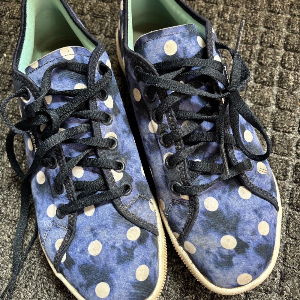 Reebok Blue and White Sneakers with Floral Pattern